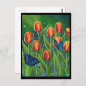 蝶とチューリップの花Renee Lavoie著 ポストカード (正面/裏面)