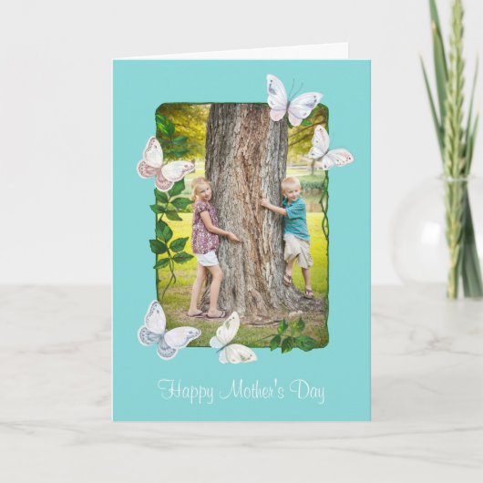 蝶とツタのフレーム写真マザーデイカード カード (正面)