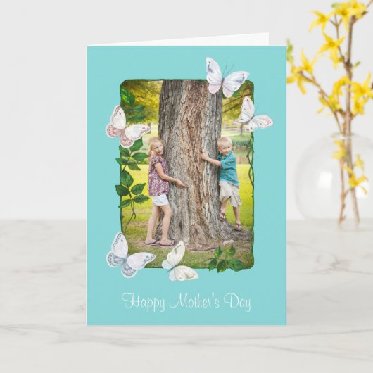 蝶とツタのフレーム写真マザーデイカード カード (黄色い花)