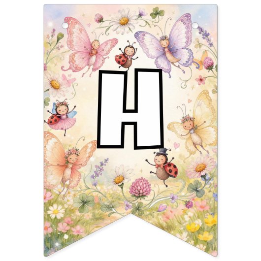 蝶とテントウムシの花の庭 お誕生日おめでとう バンティングフラッグ (第2の旗)