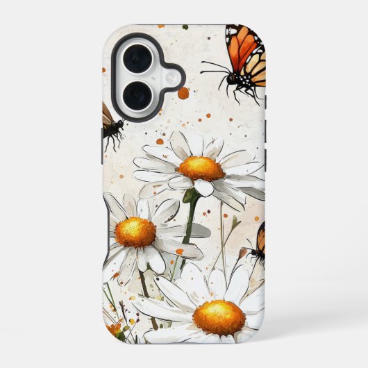 蝶とデイジー – コテージコーレフォンケース iPhone 16ケース (裏面)