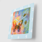 蝶とデイジー スクエア壁時計 (傾斜)