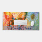 蝶とデイジー パーソナライズされた デスクマット (キーボード&マウス)