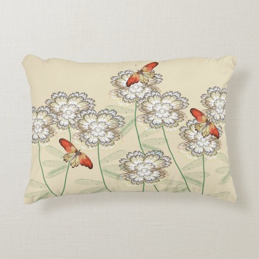 蝶とデ絵を描ジタルフラワー付き枕 アクセントクッション (正面)