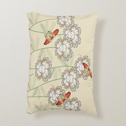 蝶とデ絵を描ジタルフラワー付き枕 アクセントクッション (裏面(縦))