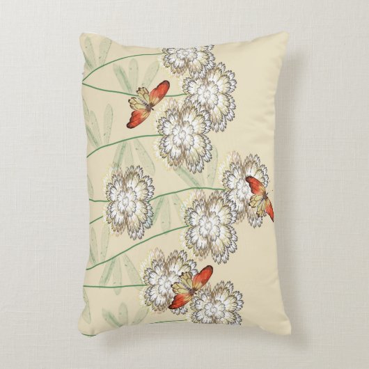 蝶とデ絵を描ジタルフラワー付き枕 アクセントクッション (正面(垂直))
