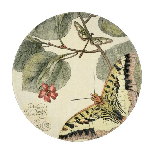 蝶とトンボと赤い花 カッティングボード (正面)
