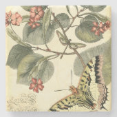 蝶とトンボと赤い花 ストーンコースター (正面)