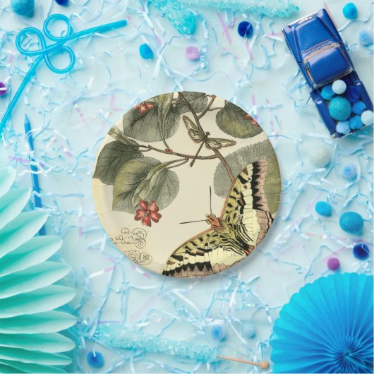 蝶とトンボと赤い花 ペーパープレート (パーティー)