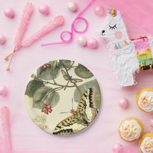 蝶とトンボと赤い花 ペーパープレート (パーティー)