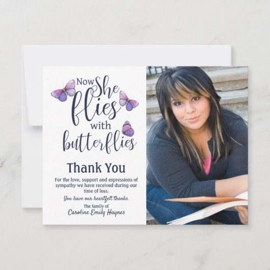 蝶とハエありがとう葬儀悔やみや弔慰 サンキューカード (正面)