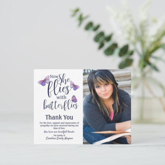 蝶とハエありがとう葬儀悔やみや弔慰 サンキューカード (スタンド正面)