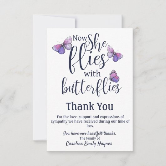 蝶とハエありがとう葬儀悔やみや弔慰 サンキューカード (正面)