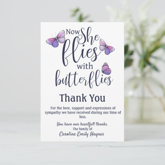 蝶とハエありがとう葬儀悔やみや弔慰 サンキューカード (スタンド正面)