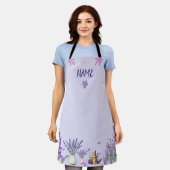 蝶とハチの紫色のラベンダーエプロン エプロン (着用した状態)