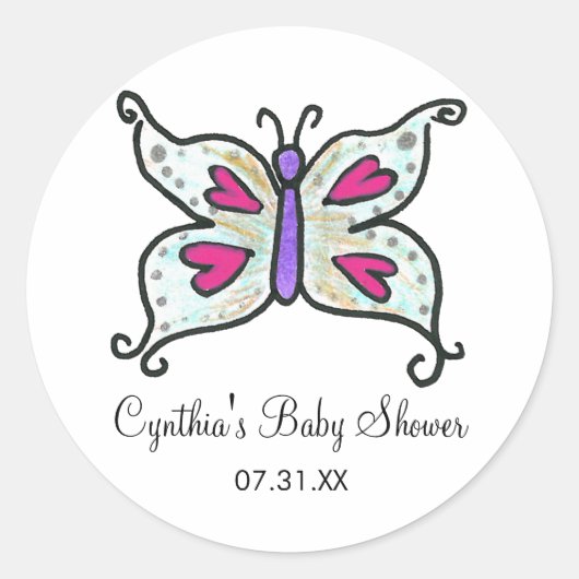 蝶とハートのメッセージカード/ラウンドスティッカー ラウンドシール (正面)