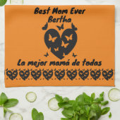 蝶とハートの名前をカスタムする,バイリンガルオレンジ キッチンタオル (折り畳み)