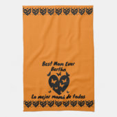 蝶とハートの名前をカスタムする,バイリンガルオレンジ キッチンタオル (縦)