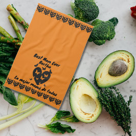 蝶とハートの名前をカスタムする，バイリンガルオレンジ キッチンタオル