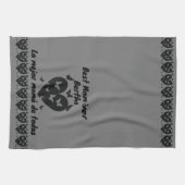 蝶とハートの名前をカスタムする、バイリンガルグレー キッチンタオル (横)