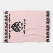 蝶とハートの名前をカスタムする，バイリンガルピンク キッチンタオル (横)