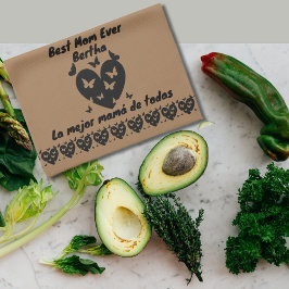 蝶とハートの名前をカスタムする、バイリンガルブラウン キッチンタオル