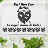 蝶とハートの名前をカスタムする，バイリンガルホワイト キッチンタオル (折り畳み)