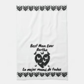 蝶とハートの名前をカスタムする，バイリンガルホワイト キッチンタオル (縦)