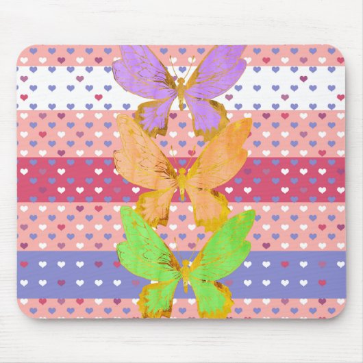 蝶とハートカラフル付きマウスパッド マウスパッド (正面)
