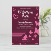 蝶とハートピンクガール13誕生日 招待状 (スタンド正面)