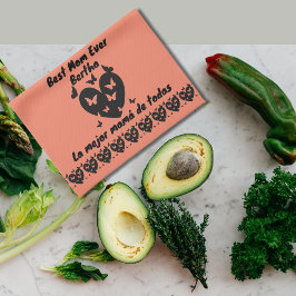 蝶とハート名前をカスタムする，バイリンガルサーモン キッチンタオル