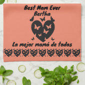 蝶とハート名前をカスタムする,バイリンガルサーモン キッチンタオル (折り畳み)