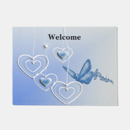 蝶とハート ドアマット