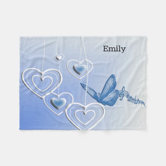 蝶とハート フリースブランケット (正面(横))