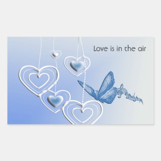 蝶とハート 長方形シール (正面)