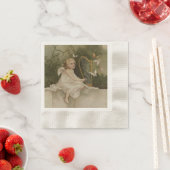 蝶とハープを持つ小さな笑顔の天使 縁ありカクテルナプキン (インサイチュ)