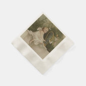 蝶とハープを持つ小さな笑顔の天使 縁ありカクテルナプキン (角)