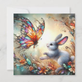 蝶とバニーのステンドグラスカラフルイースター シーズンカード (正面)
