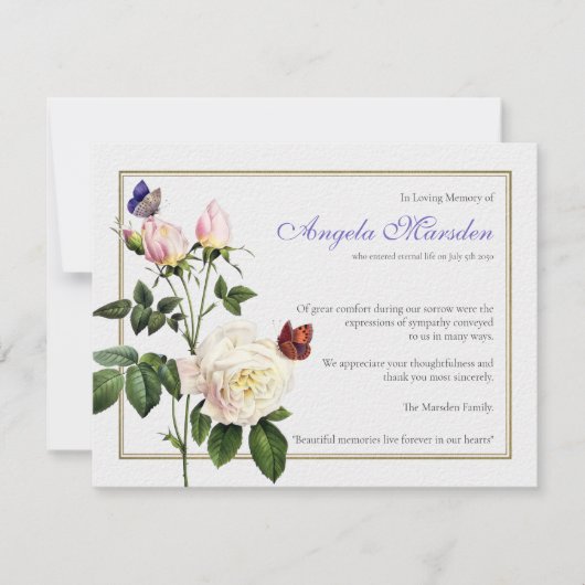 蝶とバラのためのサンキューカード サンキューカード (正面)