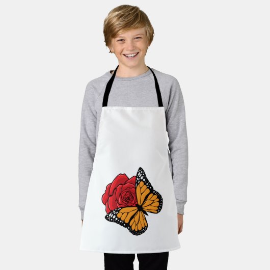 蝶とバラ エプロン (着用した状態)