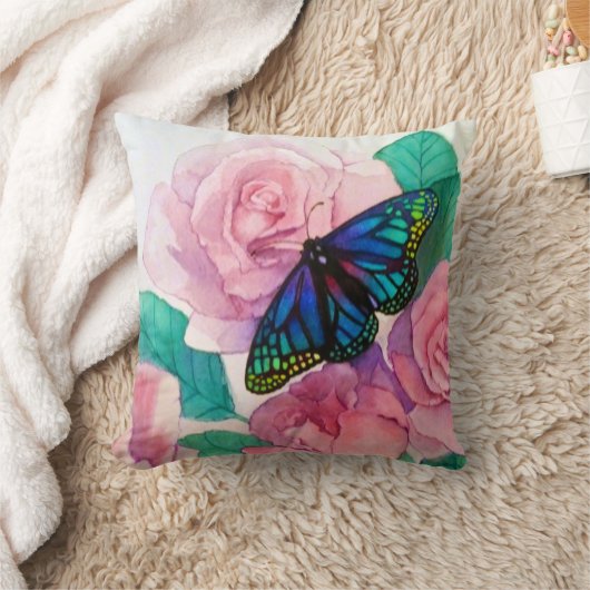 蝶とバラ クッション (ブランケット)