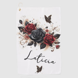 蝶とバラ ゴルフタオル