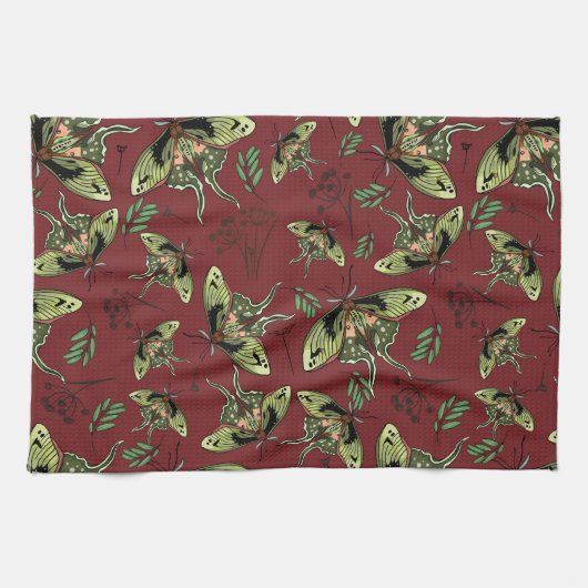 蝶とパターンシームレスな水色 キッチンタオル (横)