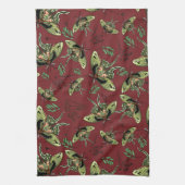 蝶とパターンシームレスな水色 キッチンタオル (縦)