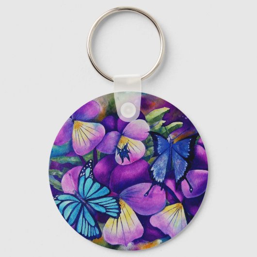 蝶とパンセイスのキーチェーン キーホルダー (正面)