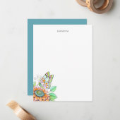 蝶とパーソナライズされたフローラ文房具 ノートカード (正面/裏面インサイチュ)