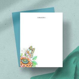 蝶とパーソナライズされたフローラ文房具 ノートカード