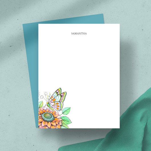 蝶とパーソナライズされたフローラ文房具 ノートカード