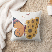 蝶とヒマワリのウイング枕カバー クッション (ブランケット)