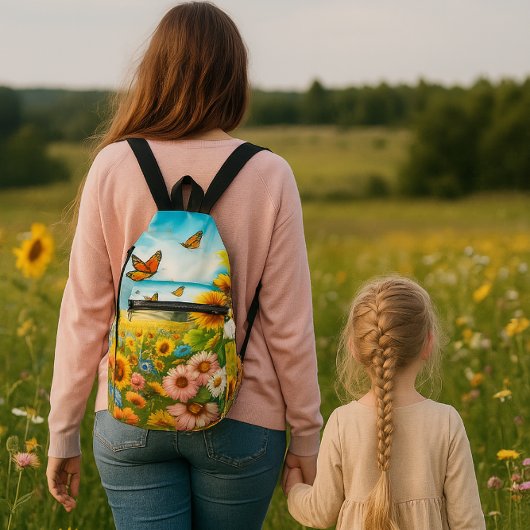 蝶とヒマワリフローラスリングバッグ スリングバッグ